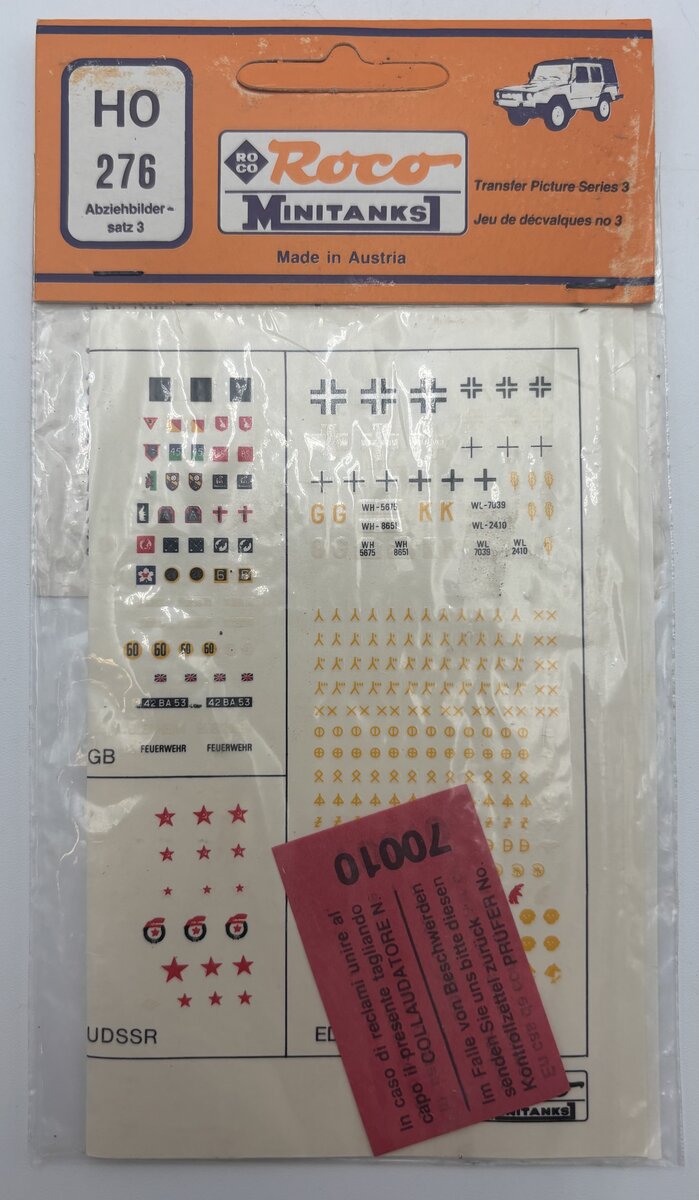Roco MiniTanks 276 HO Military Decal Set #3