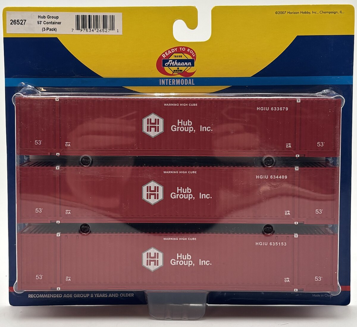 Athearn 26527 HO RTR Hub Group 53' Container (Pack of 3)