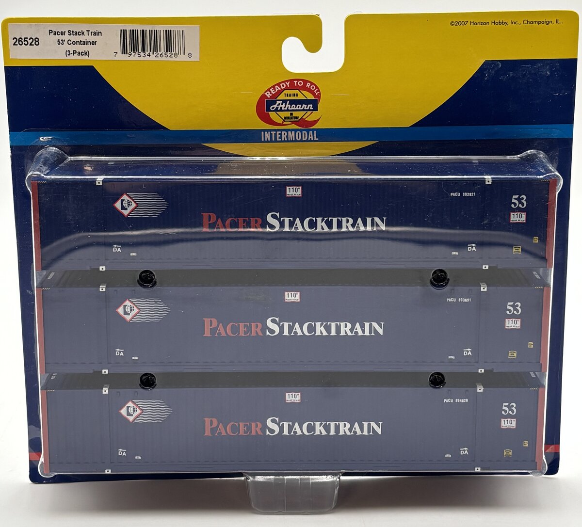 Athearn 26528 HO RTR Pacer Stack Train 53' Container (Pack of 3)