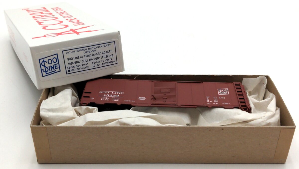 Accurail 45322 HO Soo Line 40' Fond Du Lac Boxcar 1950 Dollar Sign Version Kit