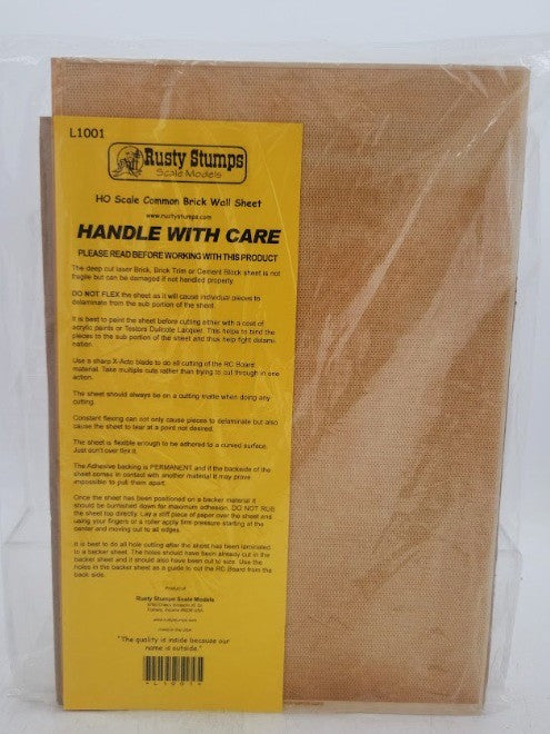 Rusty Stumps L1001 HO Scale Common Brick Wall Sheet Wihtout Adhesive Back