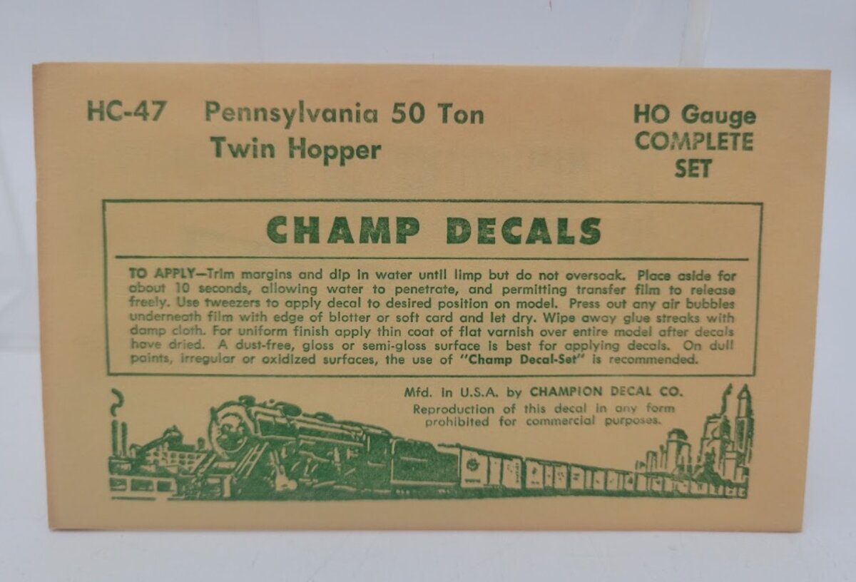 Champ Decals HC-47 HO Gauge Pennsylvania 50-Ton Twin Hopper Decal Set