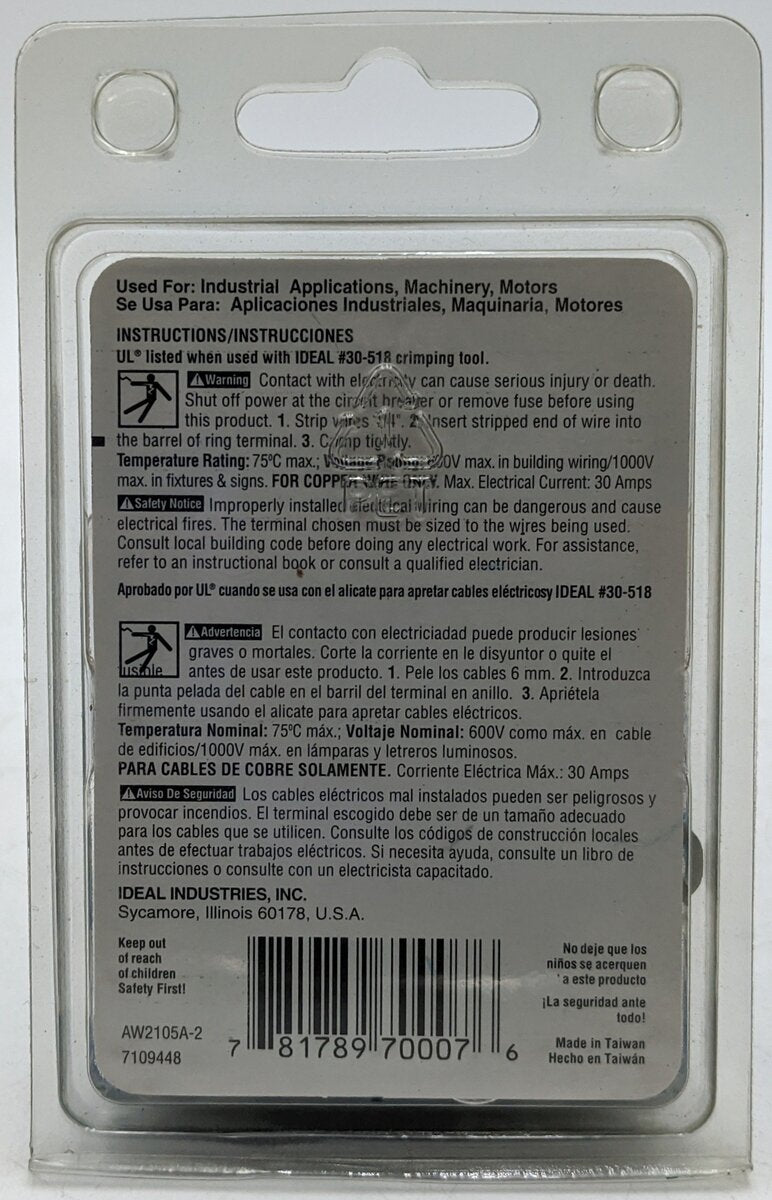 Buchanan 70007 16-14 AWG 600 Volt 8-10 Stud Insulated Ring Terminals (100-Pack)