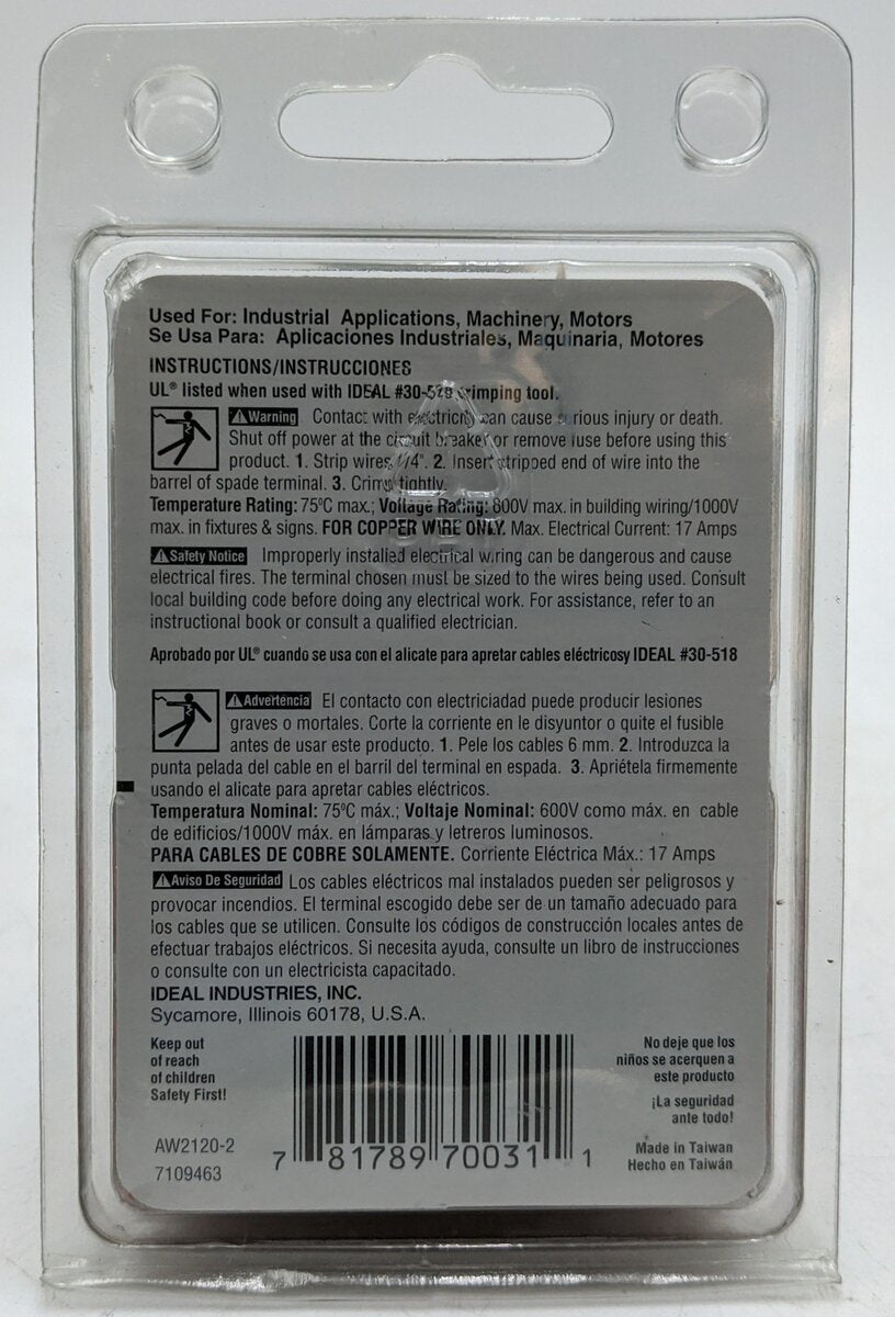 Buchanan 70031 22-18 AWG 600 Volt 4-6 Stud Insulated Spade Terminals (100-Pack)