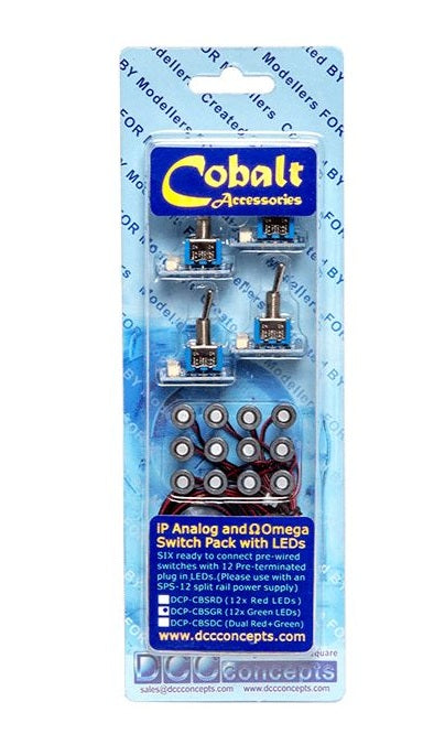 DCC Concepts DCP-CBSGR Cobalt iP Analogue & Omega Switch Pack w/LED's Green