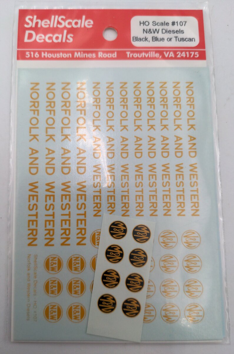 Shell Scale 107 HO Scale N&W Diesels Black, Blue or Tuscan Decals