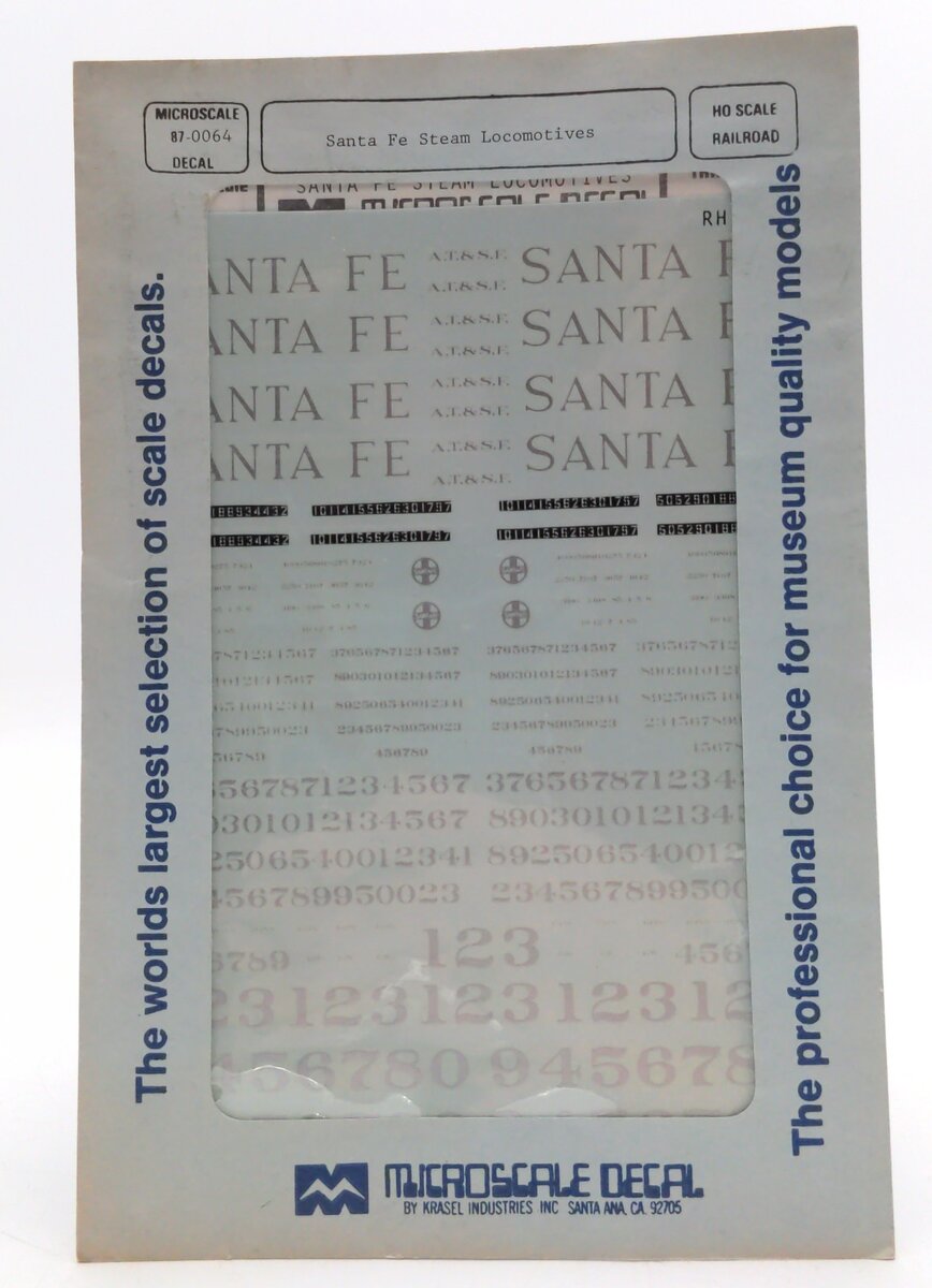 Microscale 87-0064 HO Scale Santa Fe Steam Locomotive Decals