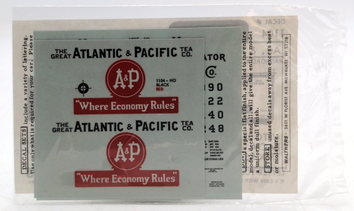 Walthers 1104 HO Atlantic & Pacific Tea Co. Union Refrigerator Transit Decal