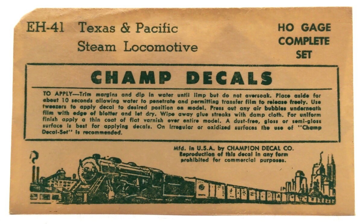 Champ Decals EH-41 HO Scale Texas & Pacific Steam Locomotive Decals