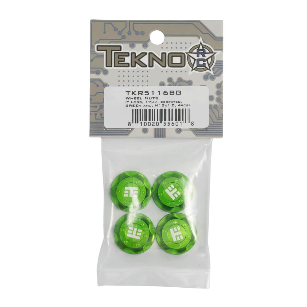 Tekno RC TKR5116BG 1:8 17mm Green Aluminum Serrated Wheel Nuts (Pack of 4)