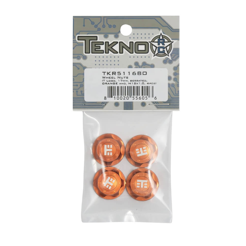 Tekno RC TKR5116BO 1:8 17mm Orange Aluminum Serrated Wheel Nuts (Pack of 4)
