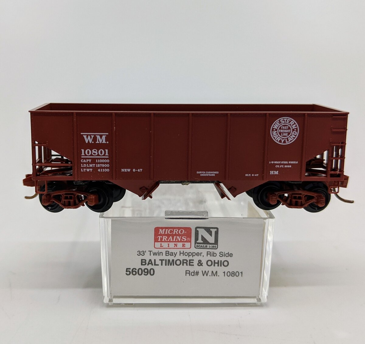 Micro-Trains 05600090 N Baltimore & Ohio 33' Twin Bay Rib Side Hopper #10801 LN/Box