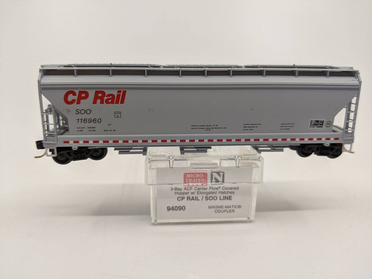 Micro-Trains 09400090 N Scale CP Rail 3-Bay ACF Covered Hopper #116960 LN/Box