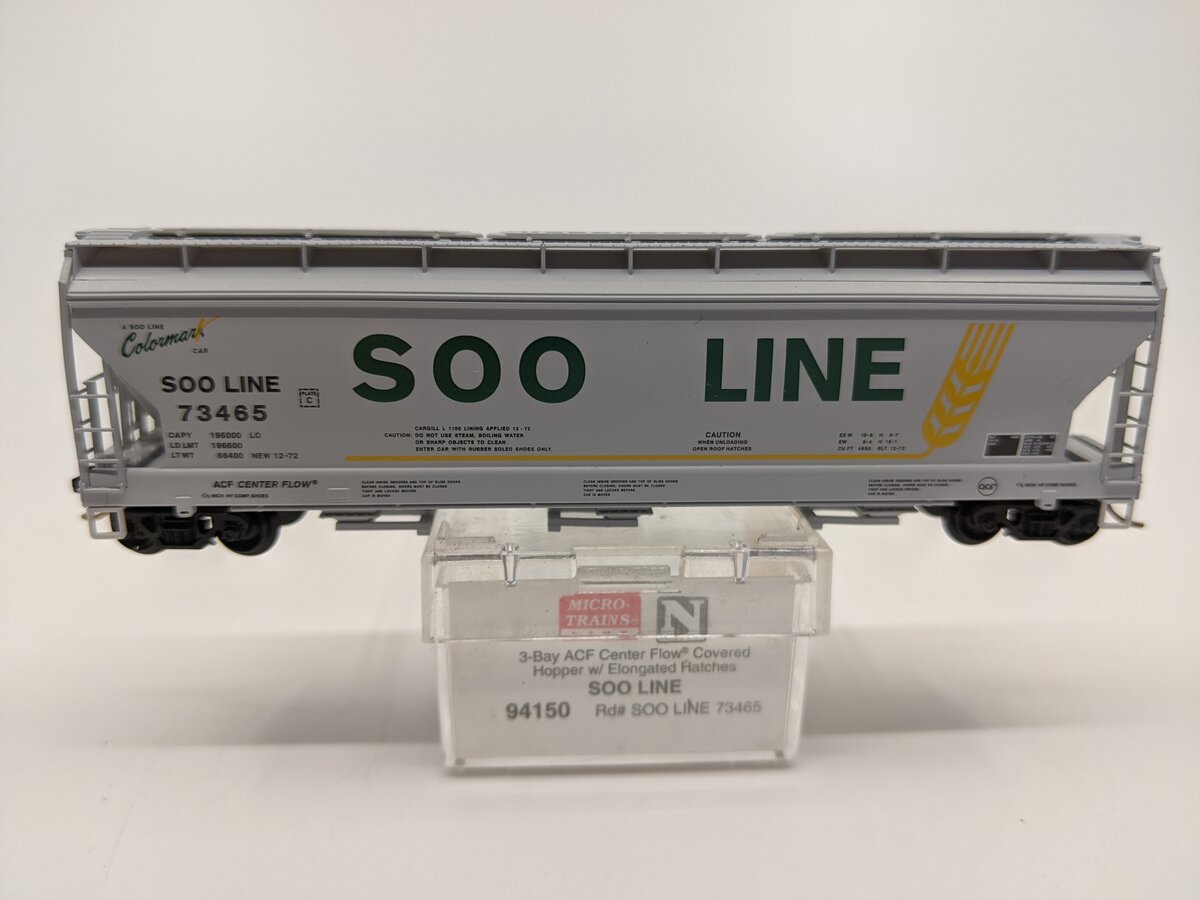 Micro-Trains 09400150 N SOO Line 3-Bay ACF Center Flow Covered Hopper #73465 LN/Box