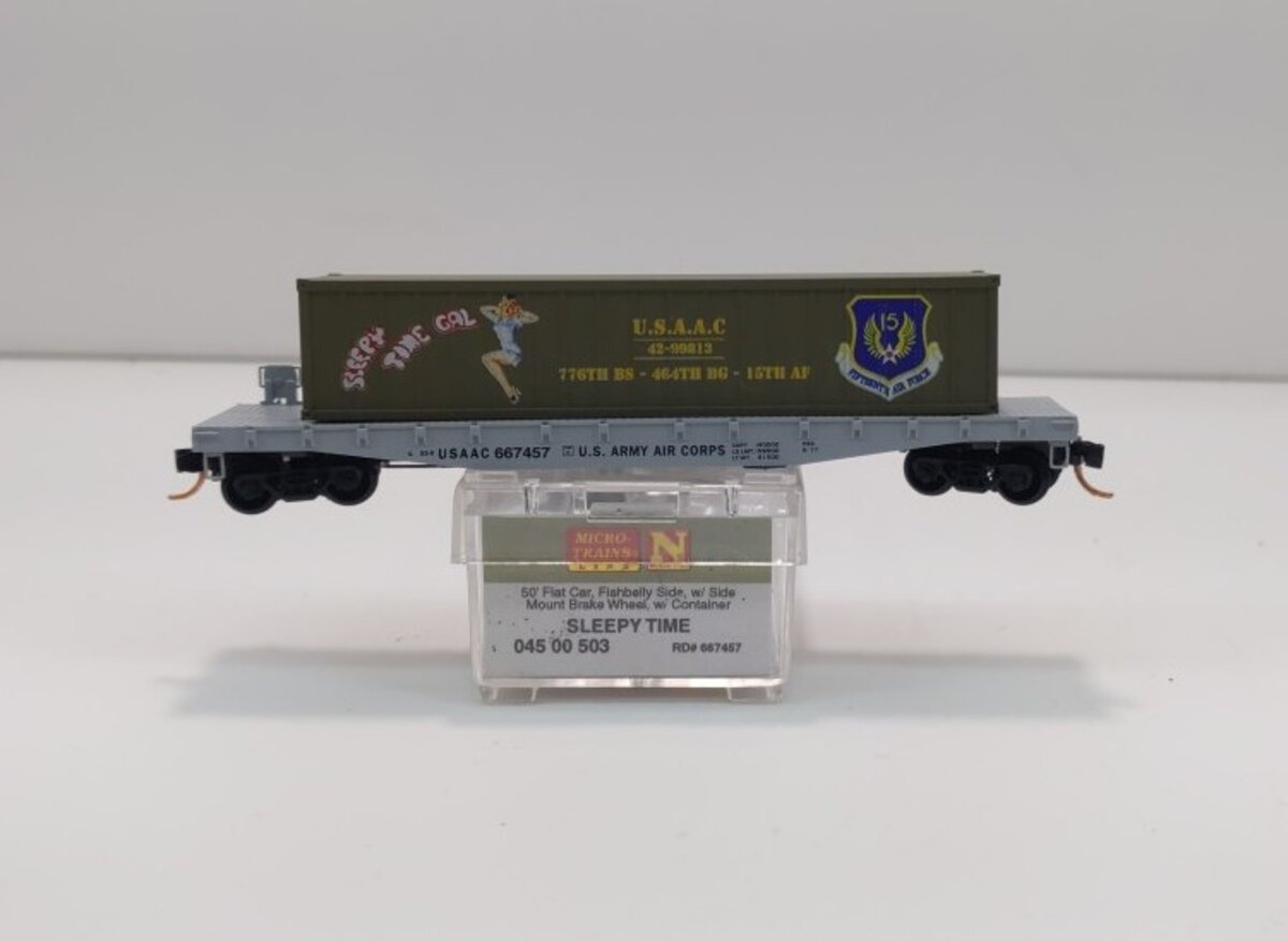 Micro-Trains 04500503 N USAAC Sleepy Time 50' Steel Flatcar w/40' Load #667457