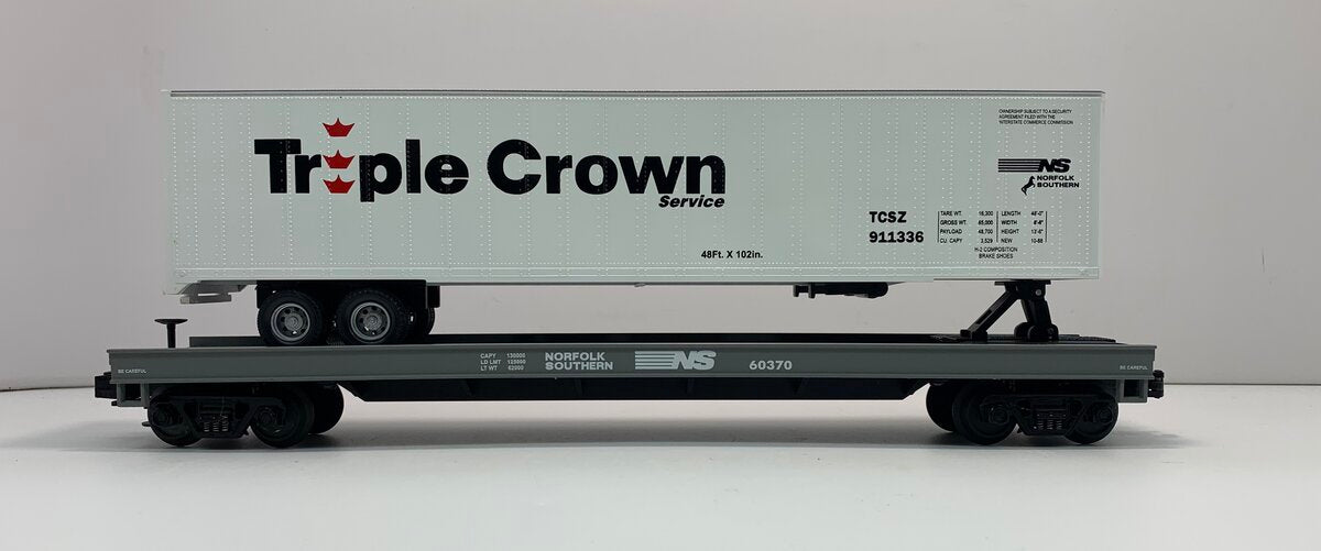 MTH 20-98116 O Gauge Norfolk Southern Flatcar #60370 with 48' Trailer #911336 MT/Box