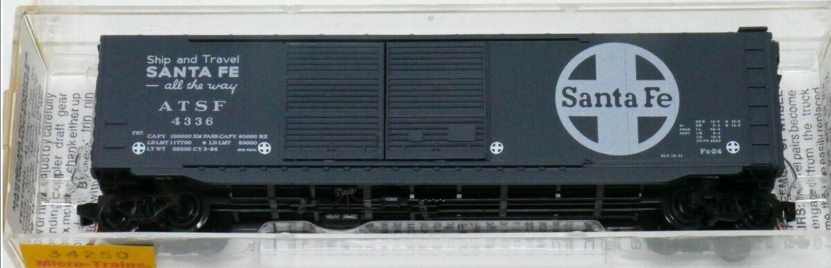 Micro-Trains 03400250 N Scale ATSF 50' Standard Double Door Boxcar #4336 LN/Box