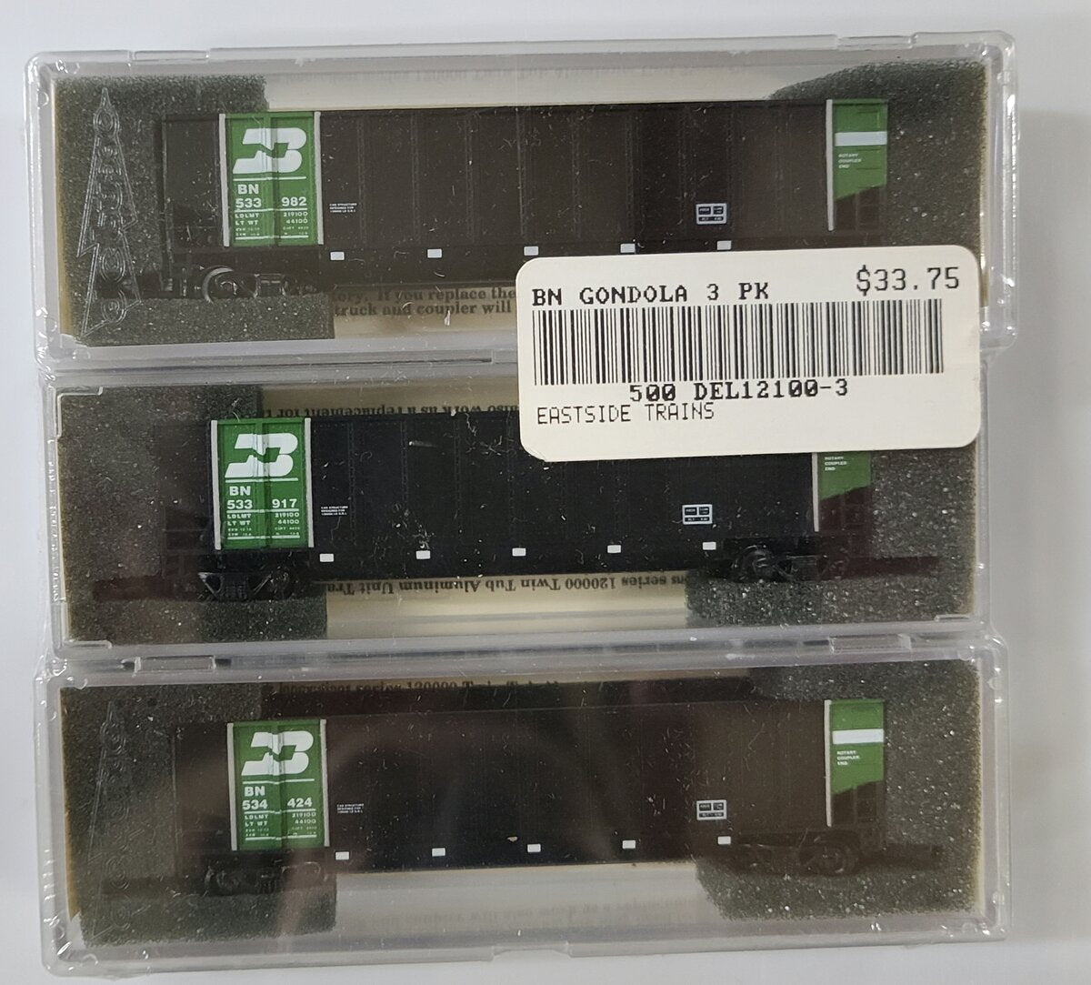 Deluxe Innovations 12100 N Scale BN Twin Tub Coal Gondola 3pk MT/Box