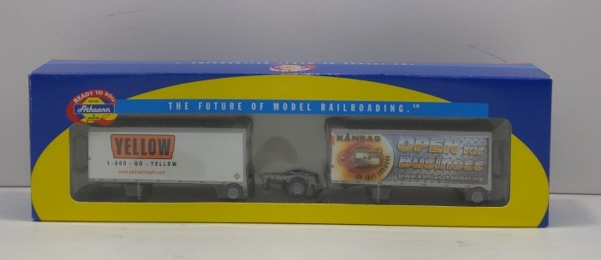 Athearn 91051 HO Yellow Two 28' Wedge Trailers & Dolly LN/Box