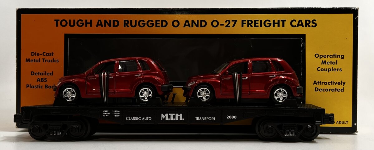 MTH 30-76039 O MTH Auto Transportation Flatcar w/ 2 Red PT Cruisers LN/Box