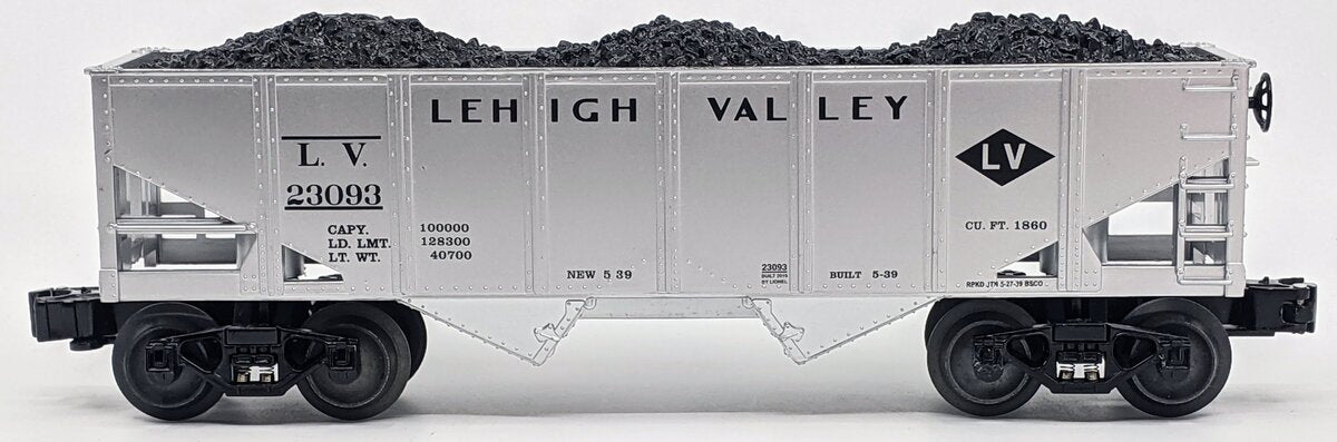 Lionel 6-23093 O Gauge Lehigh Valley 2-Bay Hopper w/ Coal Load #23093 LN