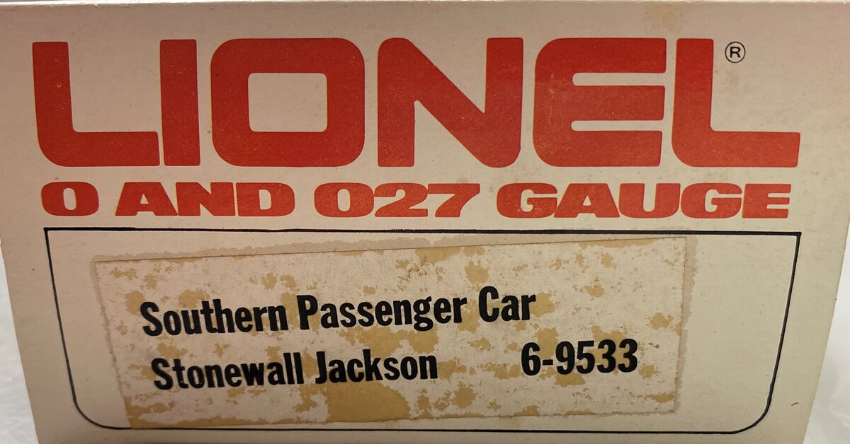 Lionel 6-9533 O Gauge Southern "Stonewall Jackson" Crescent Passenger Car #9533 NIB