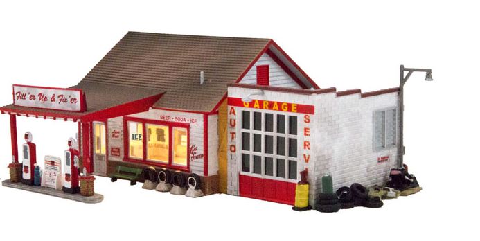 Woodland Scenics BR5025 HO Built-&-Ready Fill'er Up & Fix'er Building LN/Box