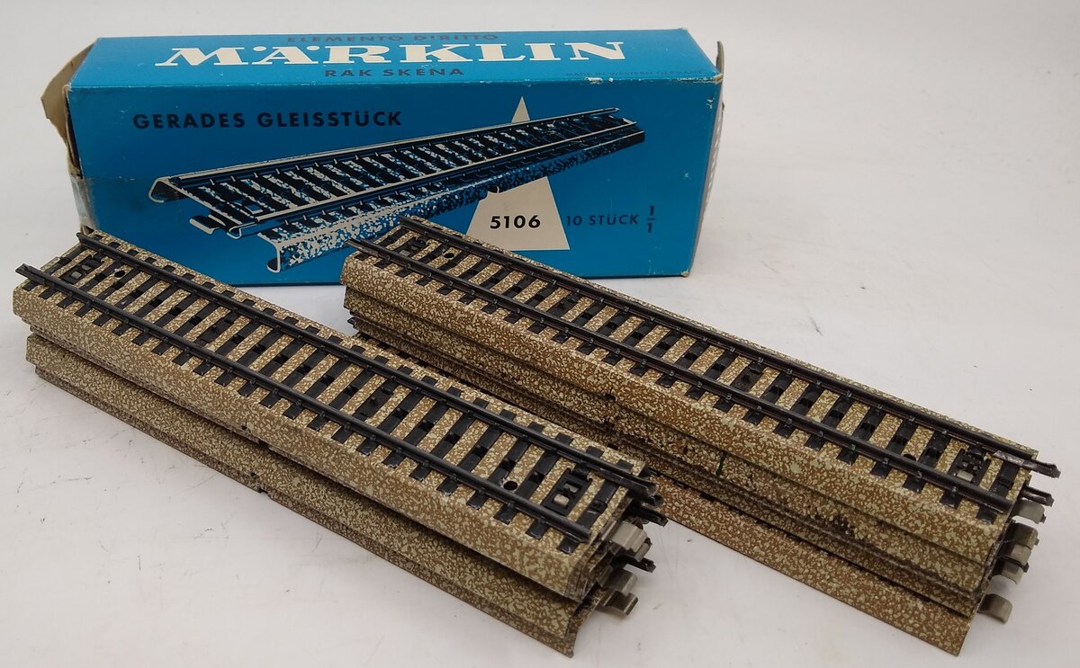 Marklin 5106 HO M Track Metal Straight Track (Box of 10) EX/Box