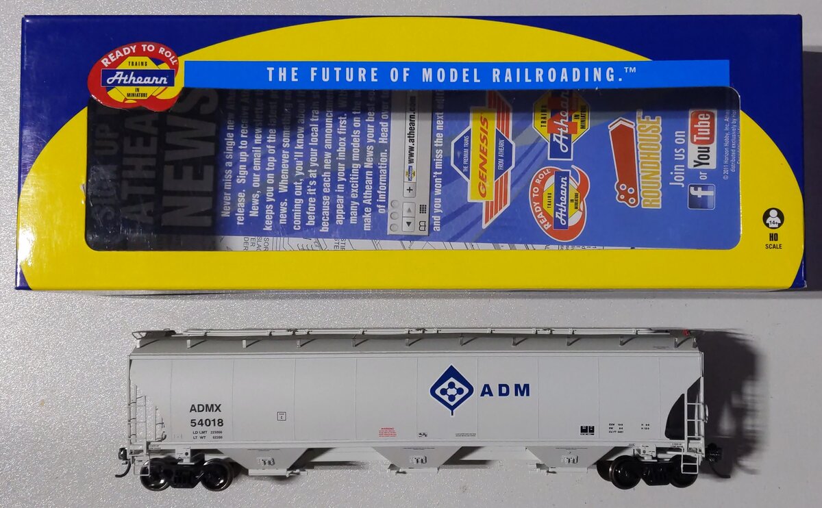 Athearn 89487 HO ADM Trinity 3-Bay Covered Hopper #54018