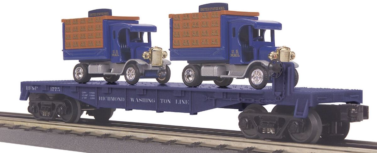 MTH 30-76115 O Gauge RF&P Flatcar with 2 1926 USPS Trucks LN/Box