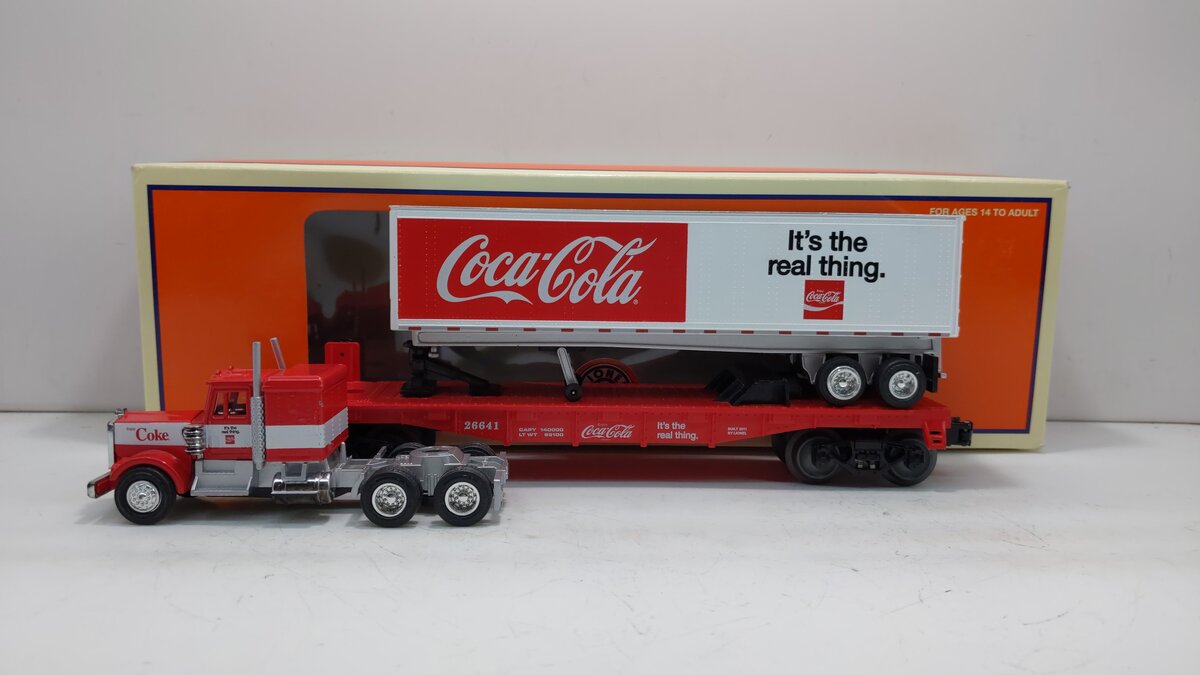 Lionel 6-26641 O Gauge Coca-Cola Flat w/Tractor Trailer – Trainz