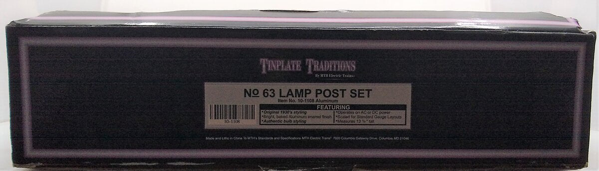 MTH 10-1108 Standard Gauge Aluminum #63 Lamp Post Set (Pack of 2) NIB