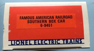 Lionel 6-9451 O Gauge Southern Railway "Famous American Railroad" Boxcar #9451 LN/Box