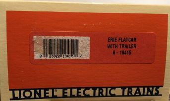 Lionel 6-19415 O Gauge Erie Flatcar #7200 w/ Trailer LN/Box