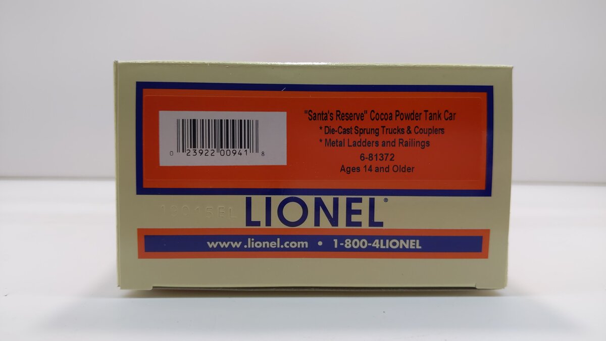 Lionel 6-81372 O Gauge Santa's Reserve Cocoa Powder Tank Car LN/Box