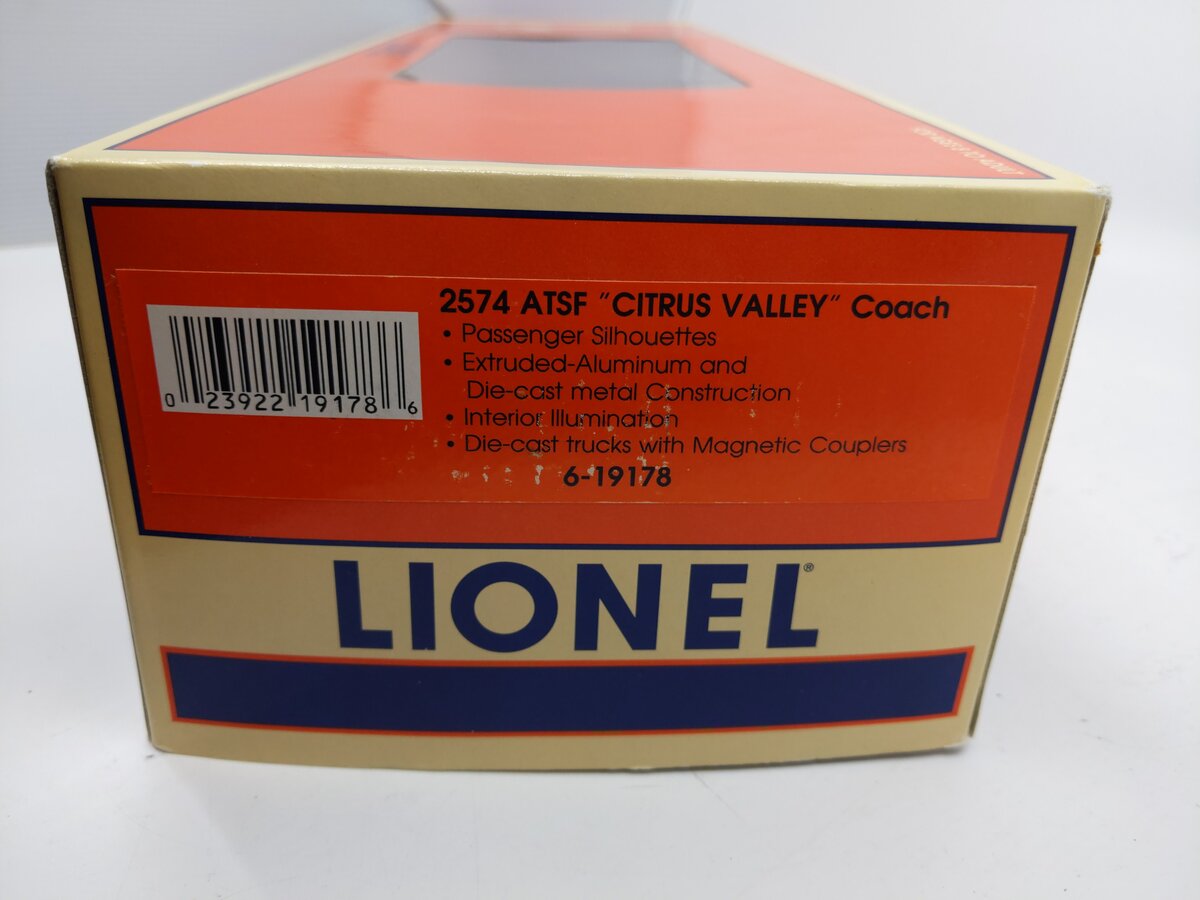 Lionel 6-19178 O Gauge AT&SF "Citrus Valley" Aluminum Coach Car #2574 LN/Box