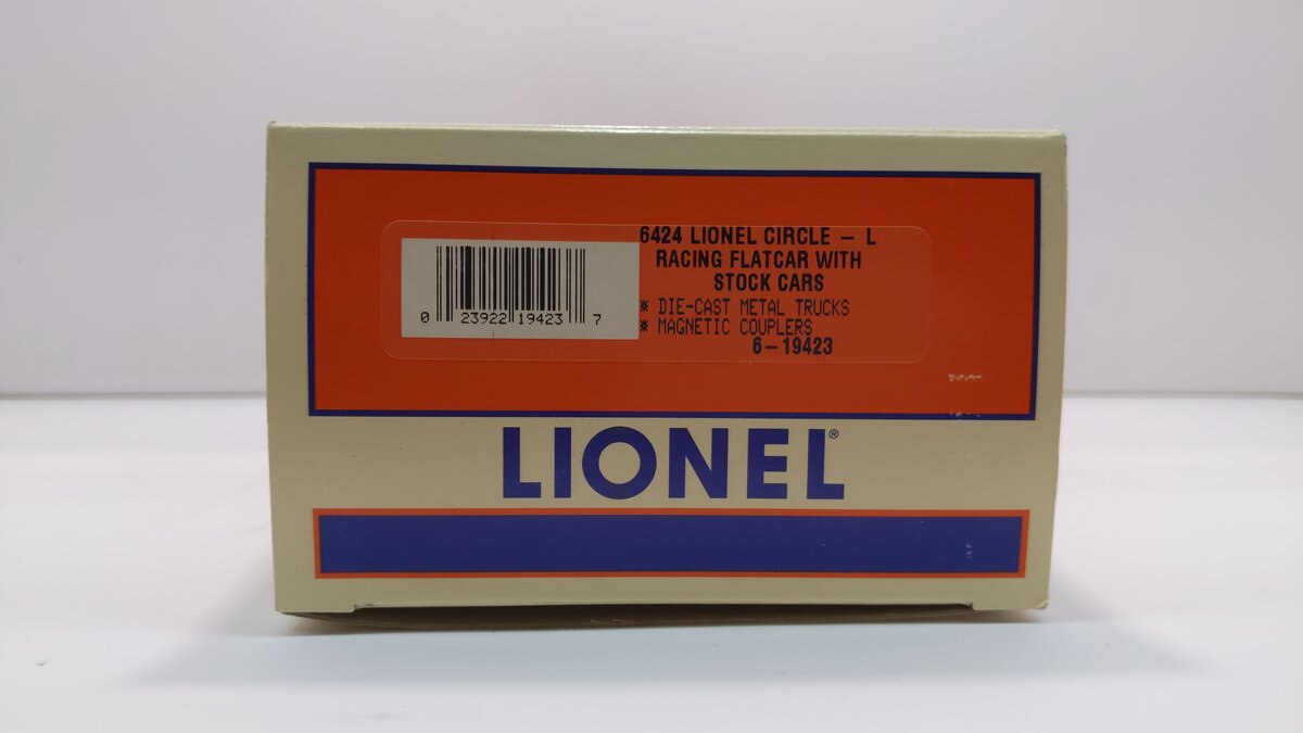 Lionel 6-19423 O Gauge Lionel Circle-L Racing Flatcar with Stock Car Load #6424 LN/Box