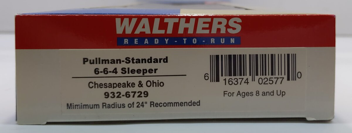 Walthers 932-6729 HO Chesapeake & Ohio Pullman Standard 6-6-4 Sleeper Car LN/Box