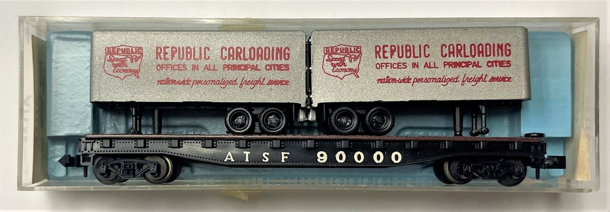 Atlas 2352 N Scale Santa Fe Piggy Back Car w/ Containers #90000 EX/Box