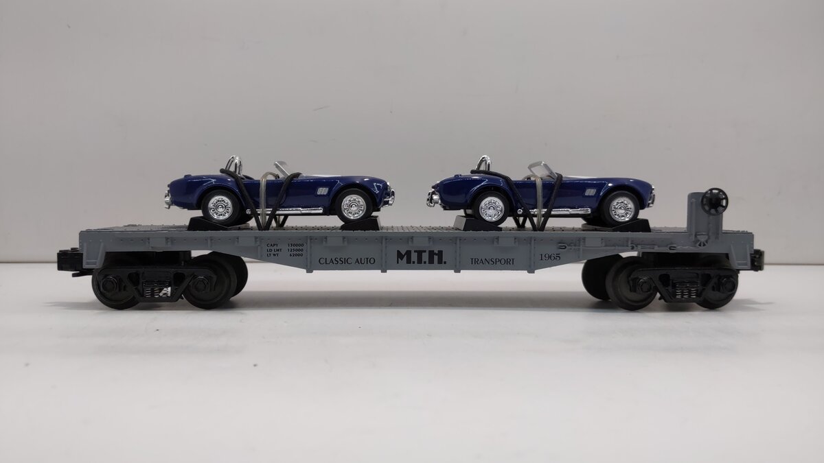 MTH 30-7660 O Gauge MTH Auto Transport Flatcar with Ertl '65 Shelby Cobra's NIB