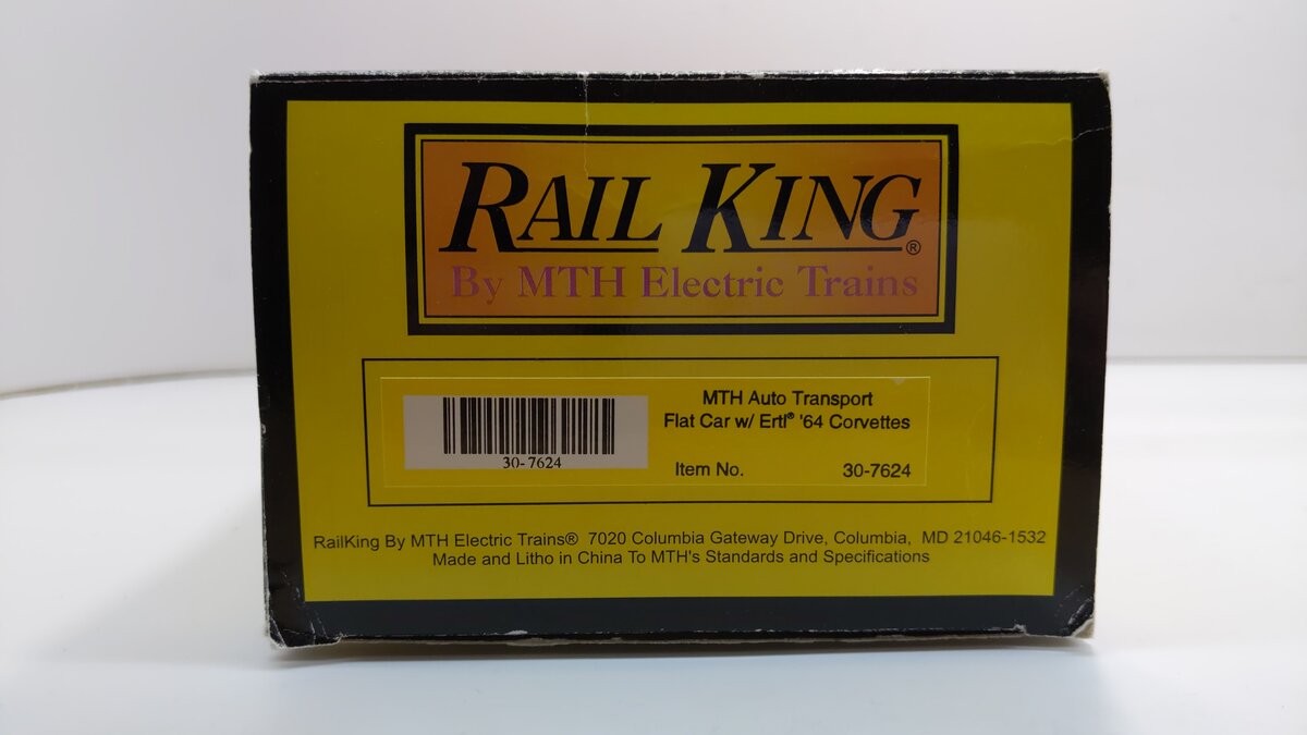 MTH 30-7624 O Gauge Auto Transport Flatcar with 2 Ertl '64 Corvettes #19640 LN/Box