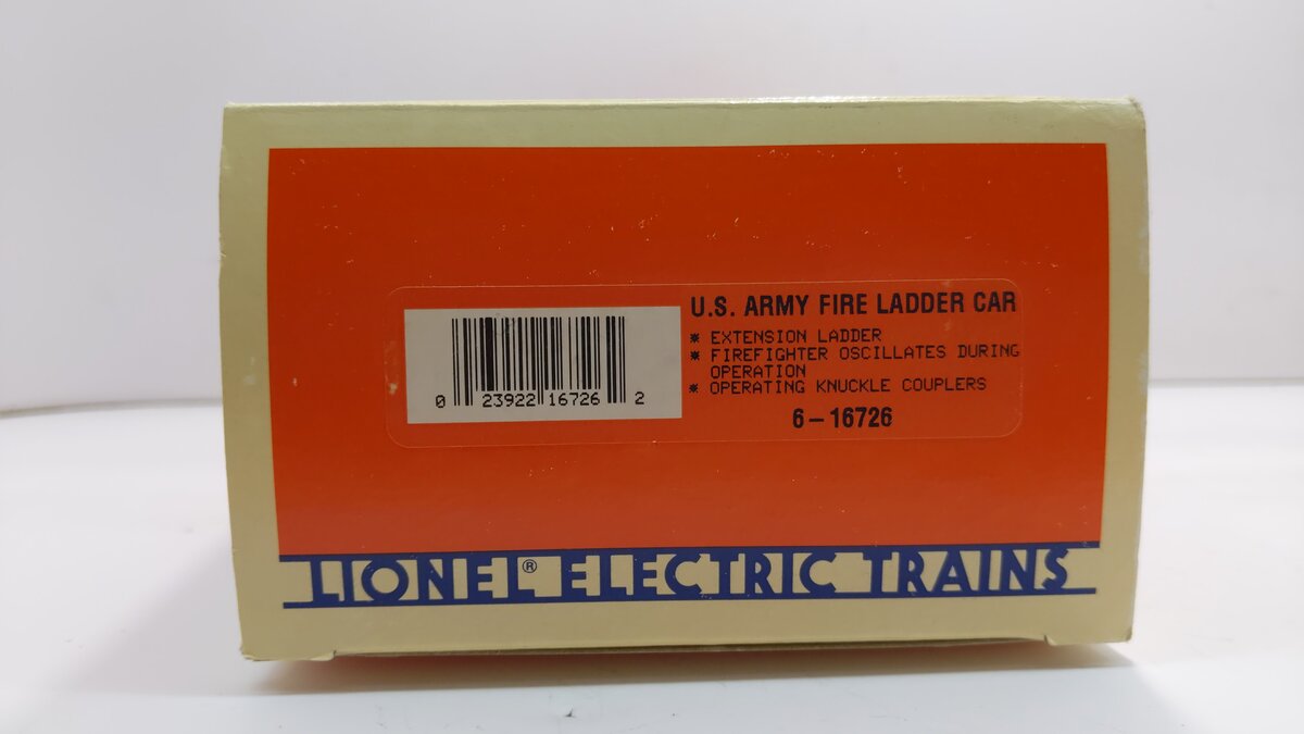 Lionel 6-16726 O Gauge Army Fire Ladder Car LN/Box