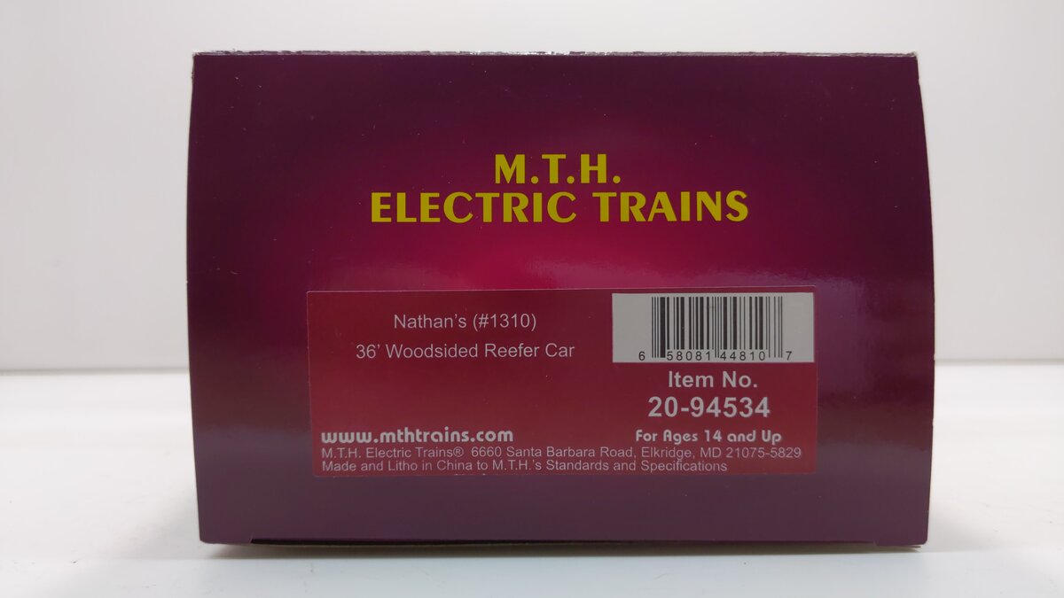 MTH 20-94534 O Gauge Nathan's Woodsided Reefer Car #1310 LN/Box