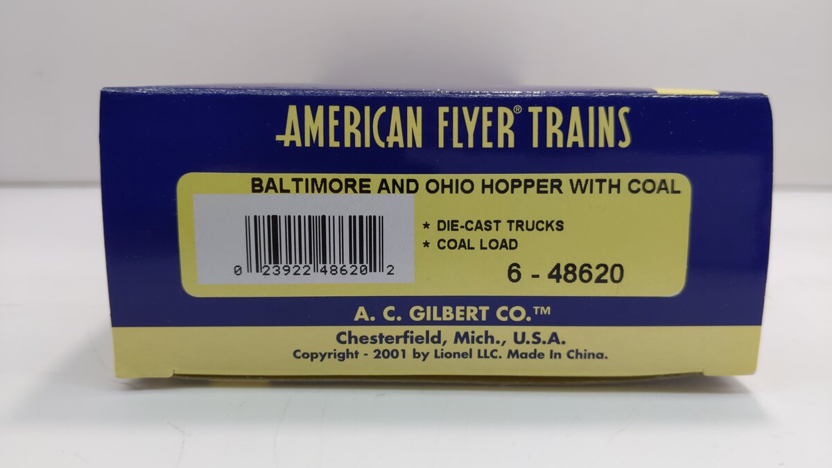 American Flyer 6-48620 S Scale Baltimore & Ohio Covered Hopper With Coal Load LN/Box