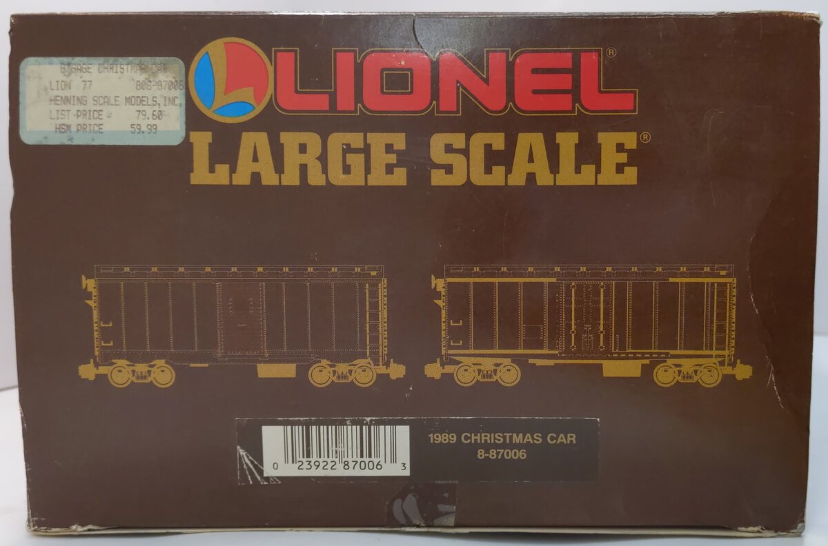 Lionel 8-87006 G Scale 1989 Christmas Boxcar LN/Box