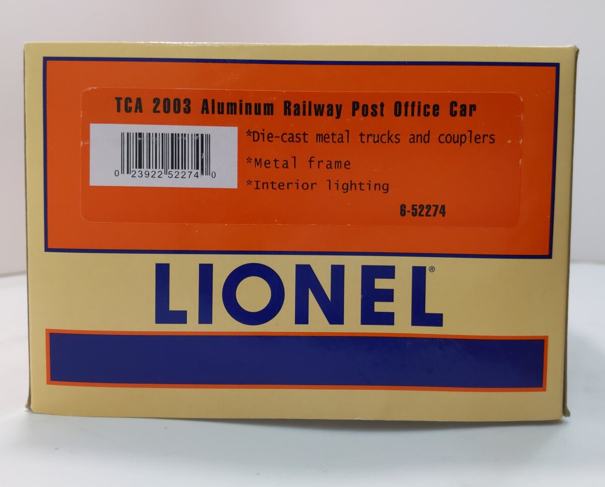 Lionel 6-52274 O Gauge TCA Aluminum Railway Post Office Car #2003 NIB