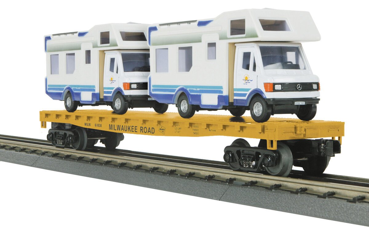 MTH 30-76252 Milwaukee Flat Car with 2 Motor Homes NIB