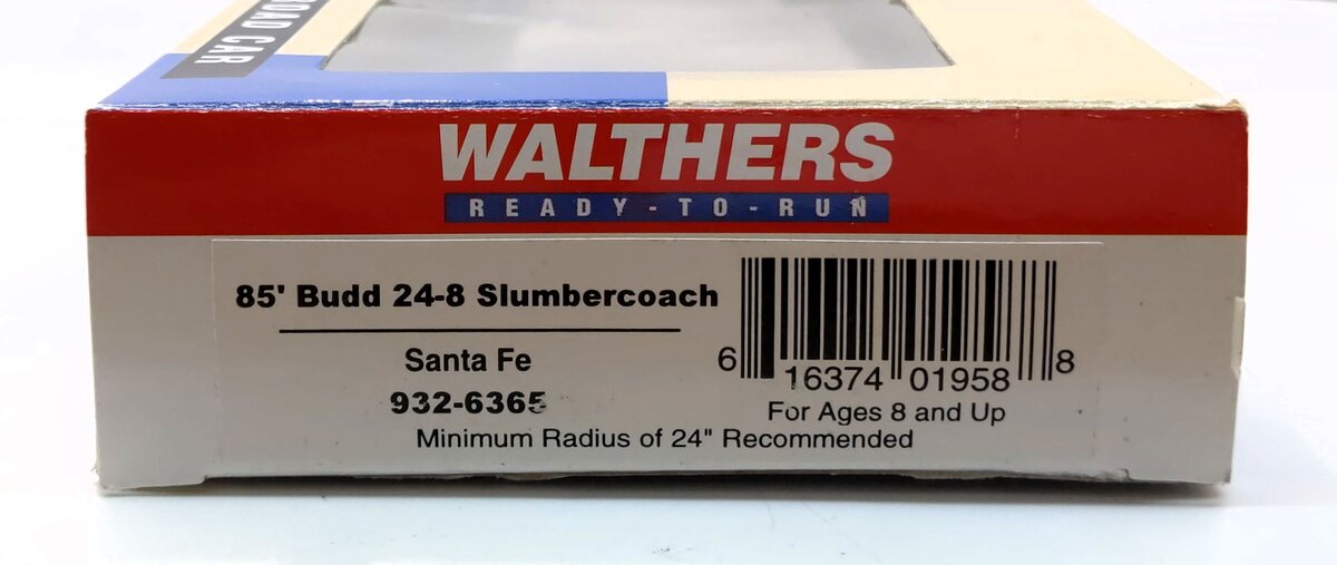 Walthers 932-6365 HO Santa Fe 85' Budd 24-8 Slumbercoach LN/Box