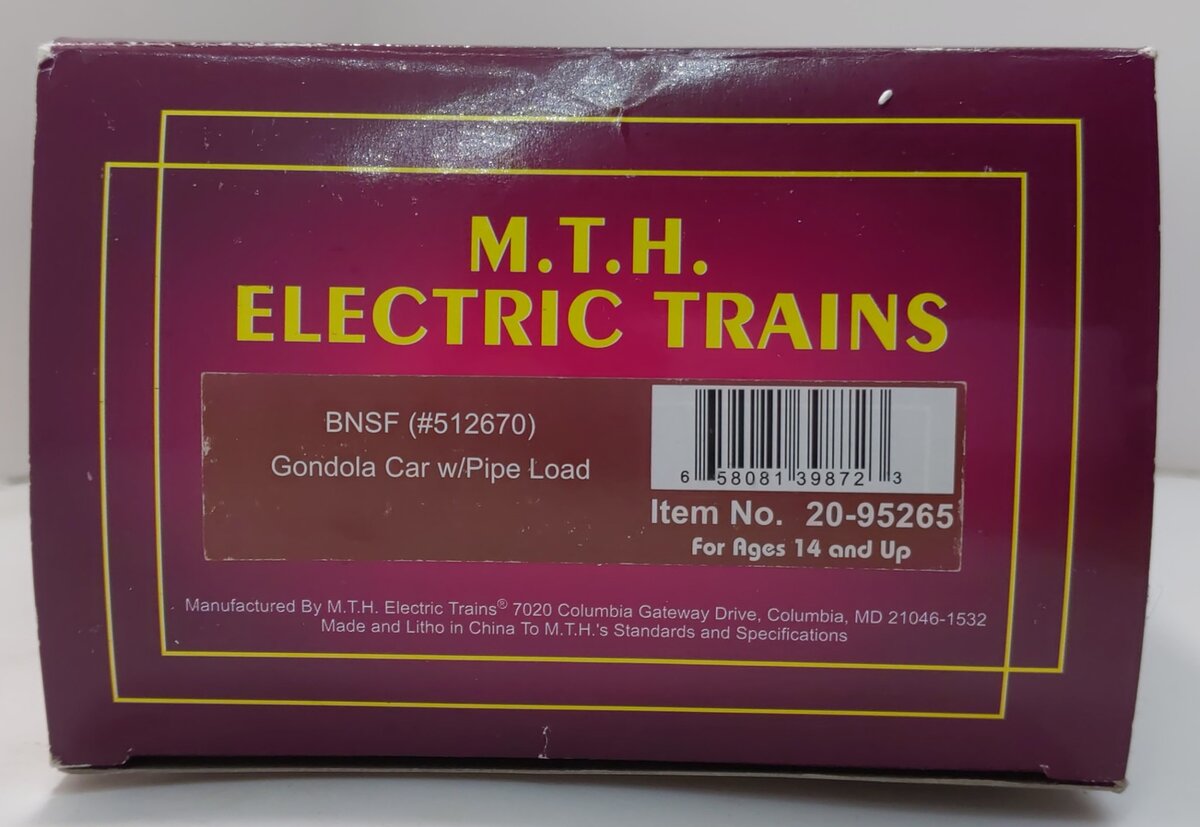 MTH 20-95265 O BNSF Gondola Car with Pipe Load LN/Box