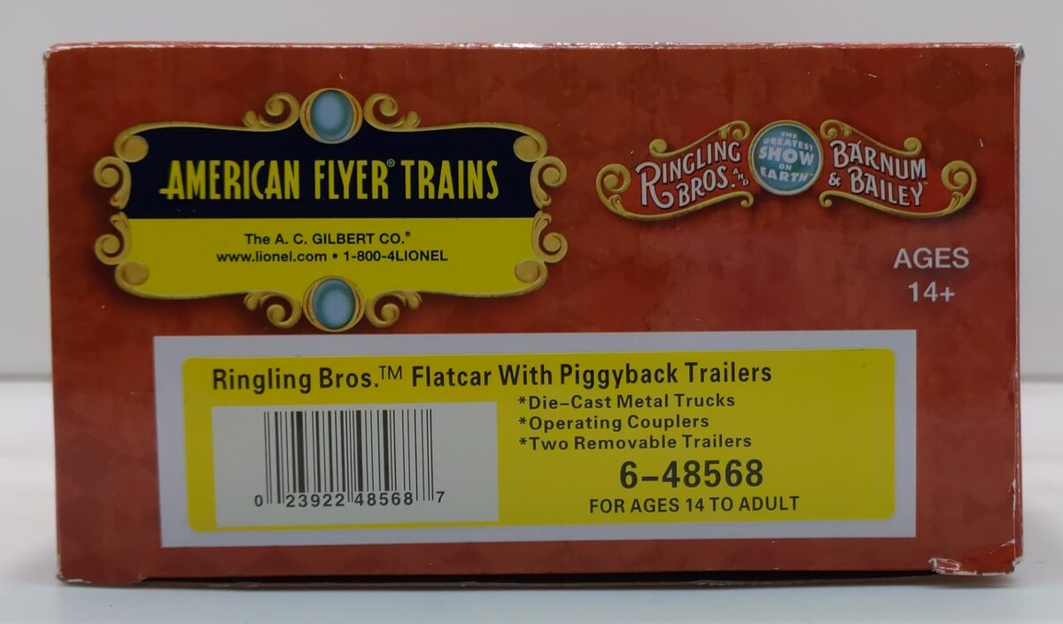 American Flyer 6-48568 S Ringling Bros. Flatcar with Piggyback Trailers NIB